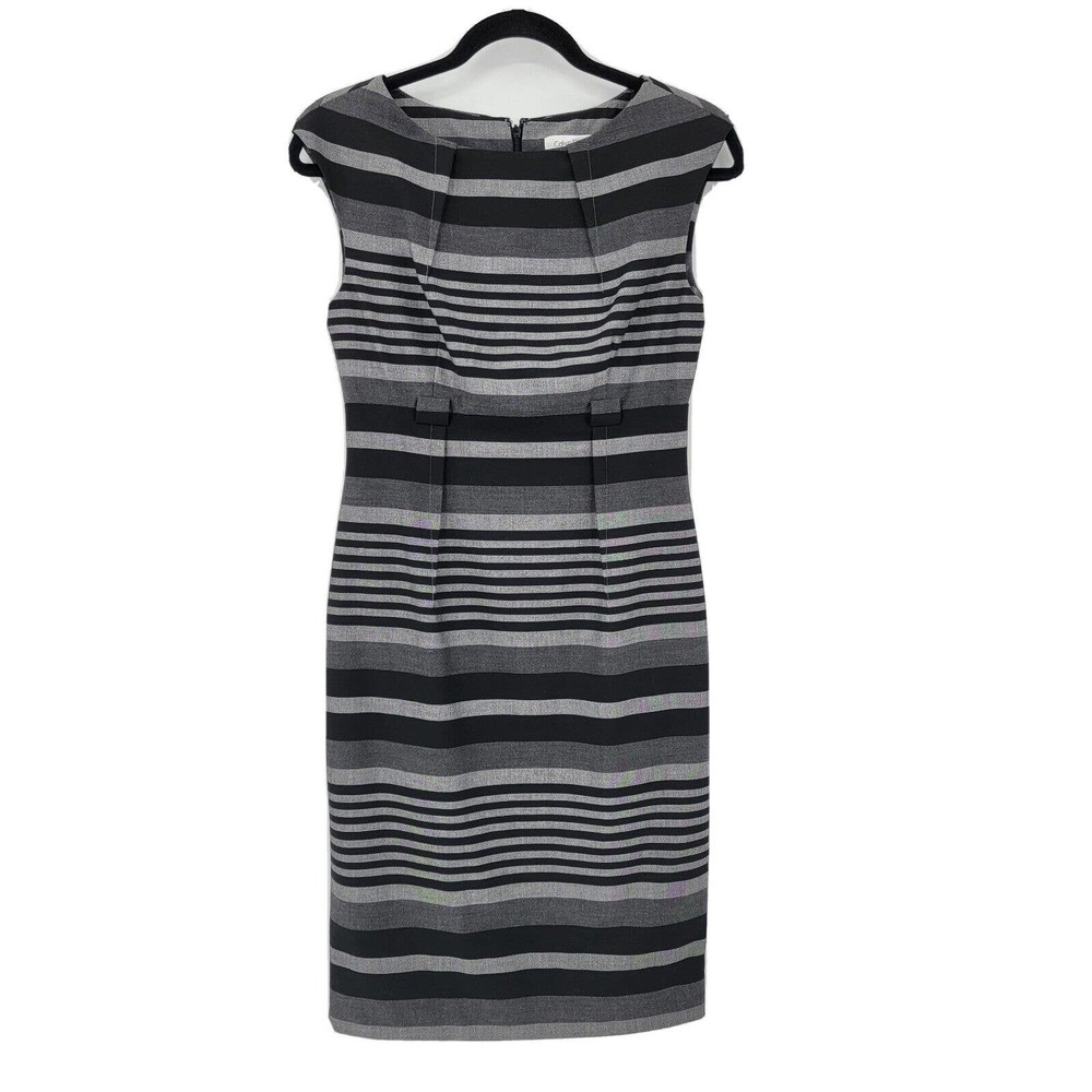 Calvin Klein Women's Sz 2 Sleeveless Knee Length Sheath Dress Lined Striped